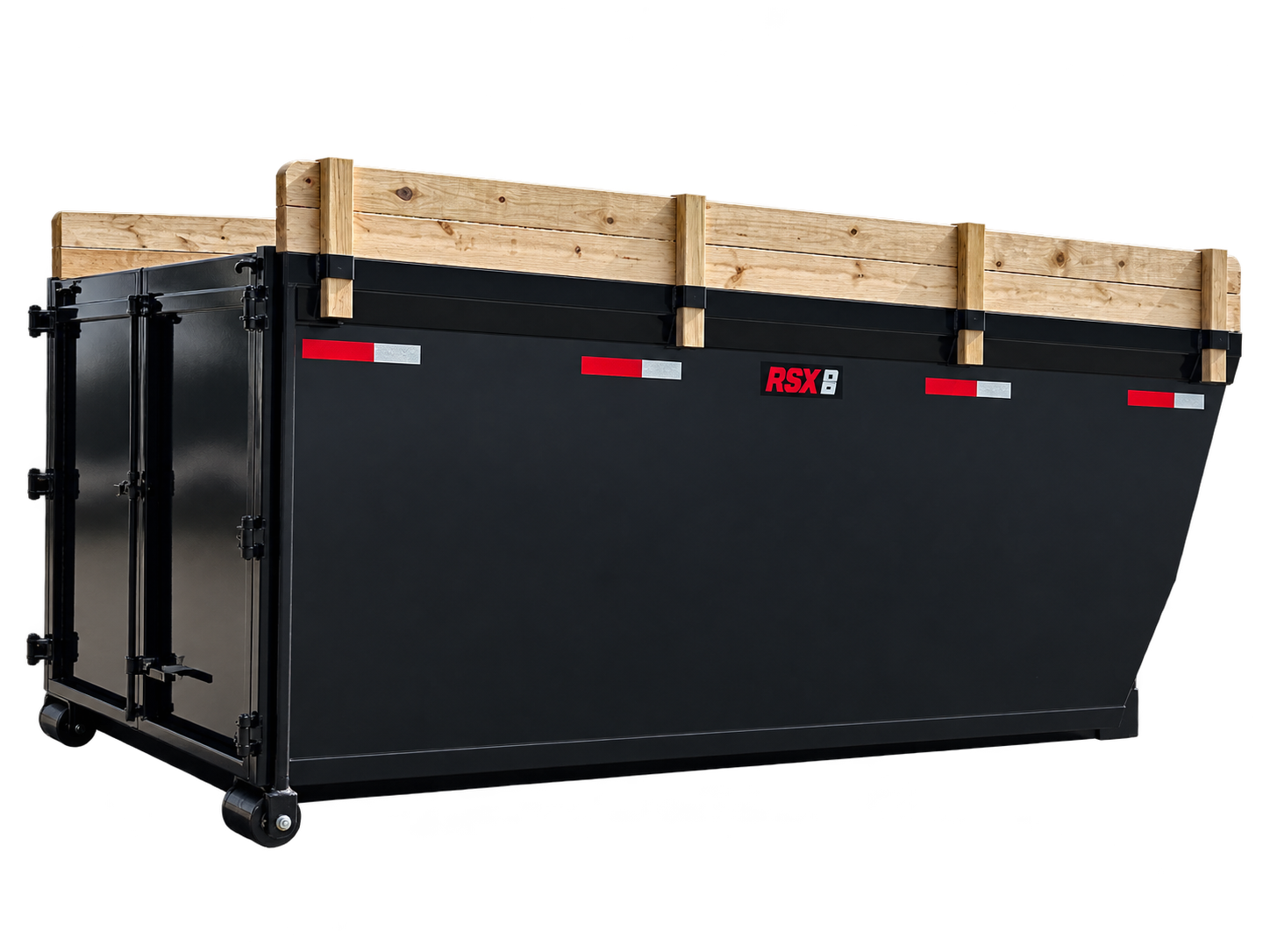 25 yard black roll-off dumpster with raised wood side boards