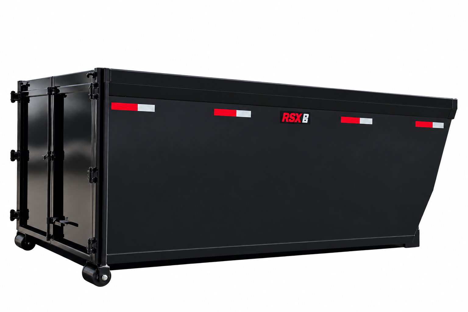 18 yard black roll-off dumpster with rear swing doors